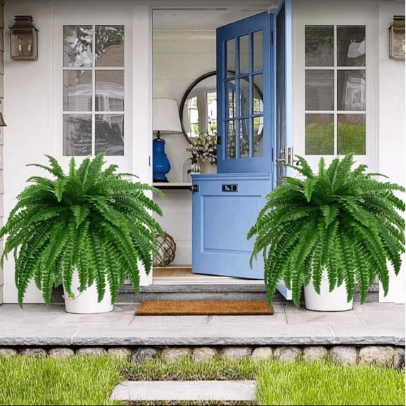 2pcs Artificial Ferns for Outdoors, 22x31 Inch Fake Ferns Artificial Plants Large for Outdoors, Artificial Hanging Plants Outdoors, Faux Plant for Home Living Room Decor