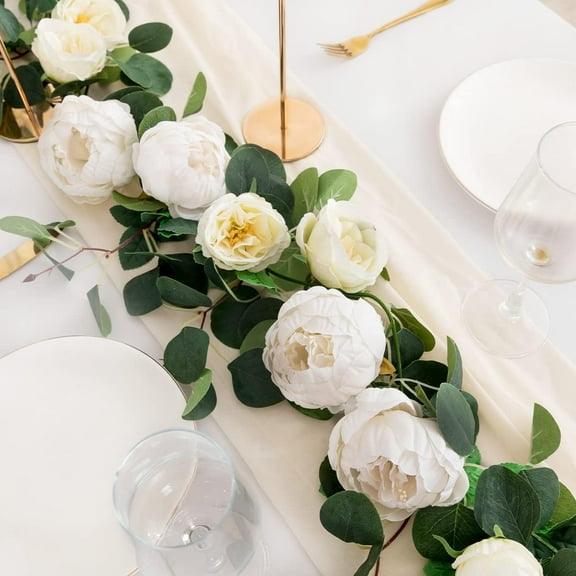 2pcs Artificial Flowers Garland Eucalyptus Garland Peonies Artificial Flowers Faux Flower Vines for Bedroom Room Decor Wall Hanging Plant for Wedding Arch Party Decor (Vintage Pink)