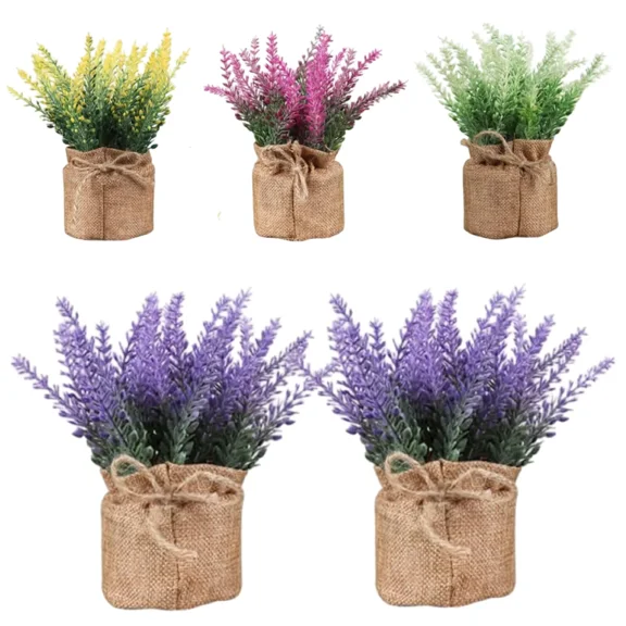 2pcs Artificial Flowers in Small Burlap Bag Vases Mini Faux Flowers Plants for Indoor Decor Artificial Plants in Pots for Spring Wedding Kitchen Farmhouse Home Wedding Table Country Decor