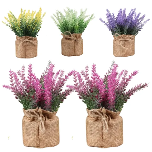 2pcs Artificial Flowers in Small Burlap Bag Vases Mini Faux Flowers Plants for Indoor Decor Artificial Plants in Pots for Spring Wedding Kitchen Farmhouse Home Wedding Table Country Decor