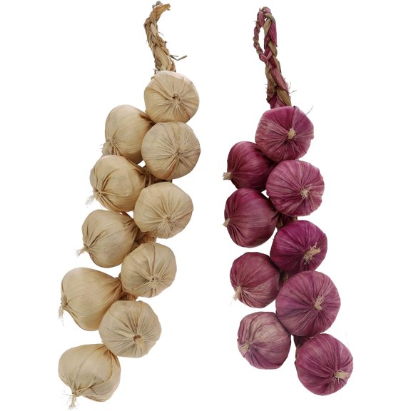 2pcs Artificial Garlic Hanging String Lifelike Garlic Model Fake White Garlic Purple Onion Foam Vegetables Kitchen Home Decoration Photography Props