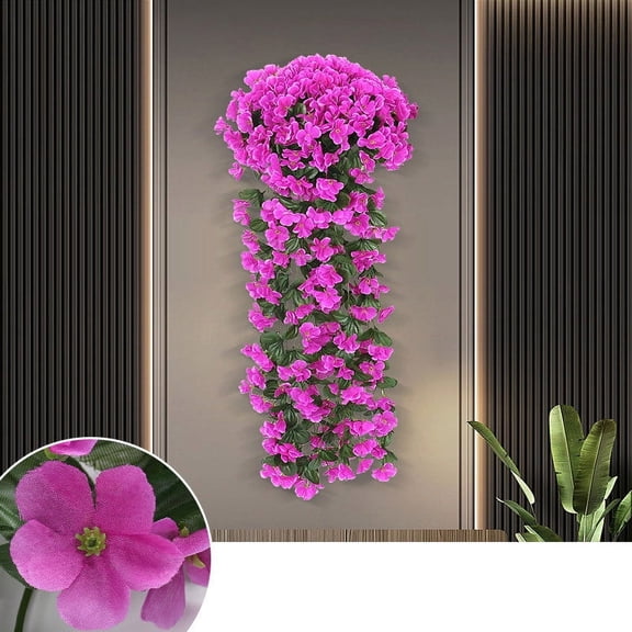 2pcs Artificial Hanging Flowers Outdoor Faux Plants Spring Decor Fake Mums Violets with Eucalyptus Realistic UV Resistant Trailing Vines Porch Yard Indoor Five-petal