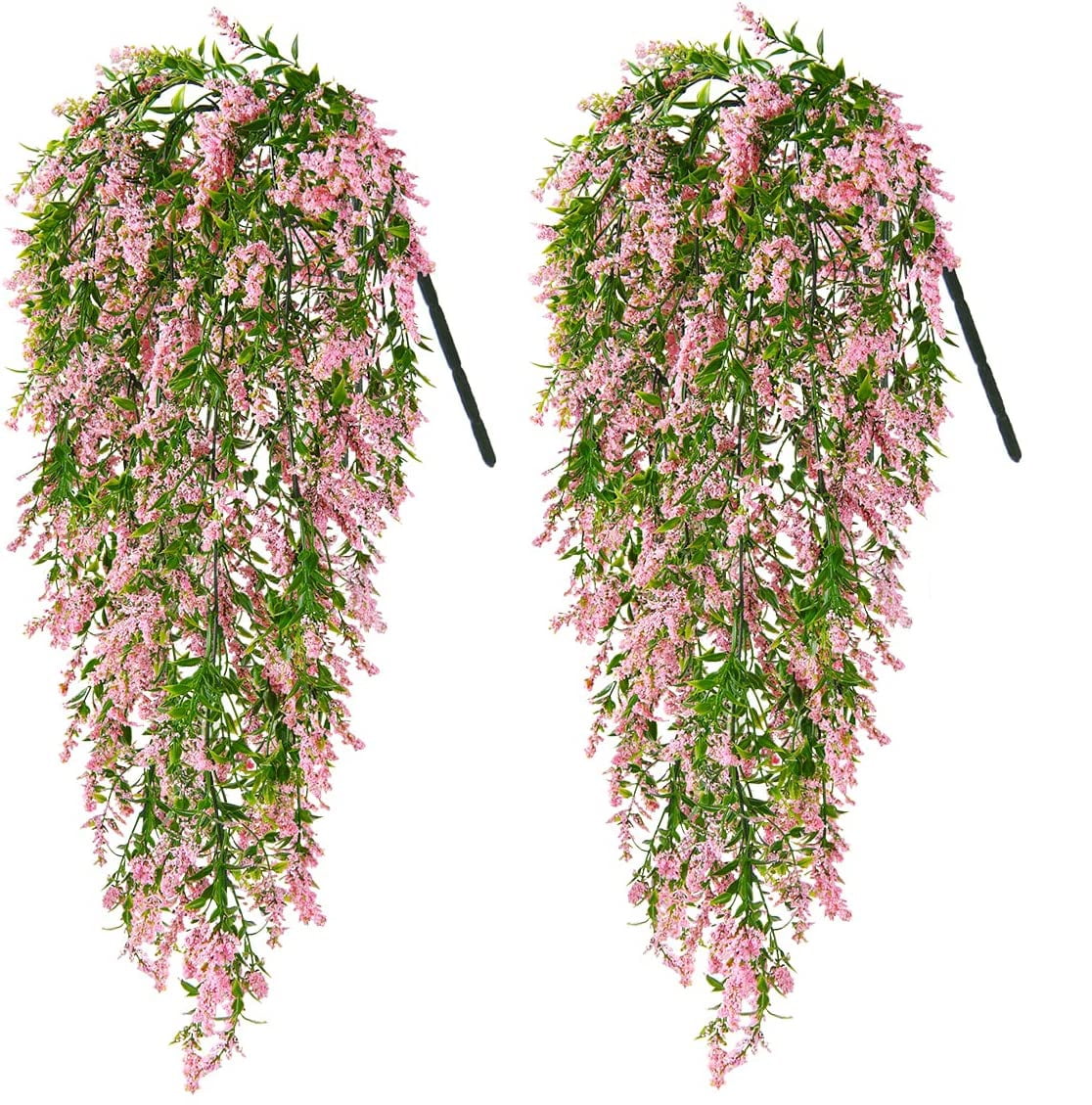 Zukuco 2 Pack Artificial Hanging Flowers, Hanging Lavender Flower Bouquet for Wall Home Room Garden Wedding Indoor Outdoor Decoration (Pink)