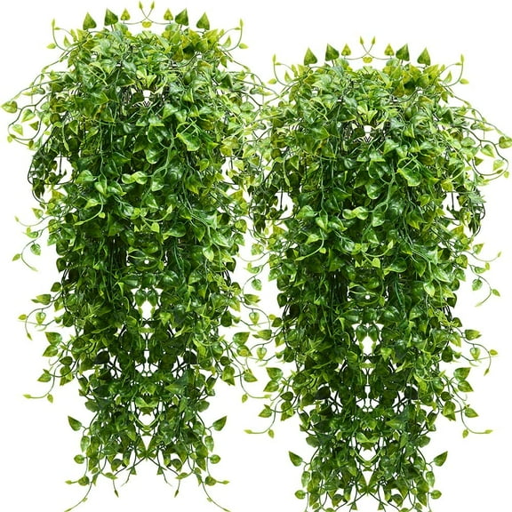2pcs Artificial Hanging Plants 32-in Fake Hanging Plant Fake Ivy Vine Outdoor UV Resistant Plastic Plants (Ivy)