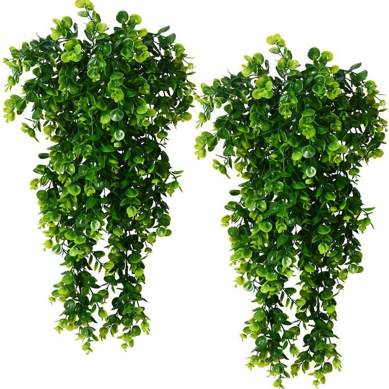 2pcs Artificial Hanging Plants Fake Hanging Plant Faux Eucalyptus Leaf  Greenery Vine Outdoor UV Resistant Plastic Plants - Walmart.com
