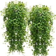 2pcs Artificial Hanging Plants Fake Hanging Plant Faux Ivy Leaf Greenery Vine Outdoor UV Resistant Plastic Plants