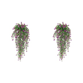 2pcs Artificial Hanging Plants Fake Pothos Plants, 30In Faux Trailing Ivy Vine Long Potted Vine for Shelf Home Office Indoor Outdoor Garden Greenery Decor, Hanging Basket with Purple Flowers Vine