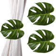 2pcs Artificial Leaf Curtain Tie Backs with Clamp, Fake Monstera Plants