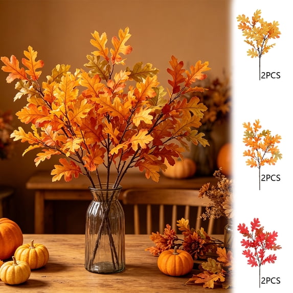 2pcs Artificial Maple Leaf Bouquets, Realistic Fall Leaf Sprays, Lovely Tabletop Ornaments, Practical Decor and Photography Props for Halloween and Thanksgiving Holiday Use, Yellow