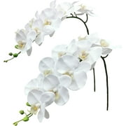 2pcs Artificial Orchid Stems Flowers Real Touch Faux Phalaenopsis Branches 8 Large Blooms, 29 Inches