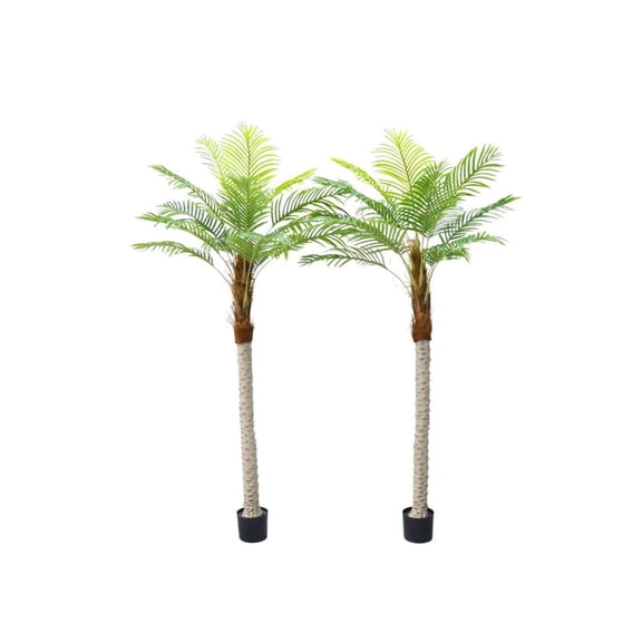 2pcs Artificial Palm Tree, 6.9ft Artificial Tropical Coconut Tree, Outdoor Indoor Decor Fake Plants With 15pcs Adjustable Leaves,Artificial Palm Tree In Pot For Patio, Poolside Decor