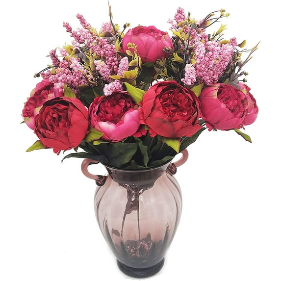 2pcs Artificial Peony Bouquets,19 Inch Silk Peony Bunch with 7 Faux Flowers,Classical Style Artificial Flowers with Leaves and Ornaments for Wedding,Home Décor Centerpieces(Pink)