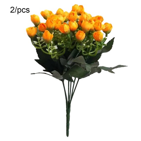 2pcs Artificial Rose Bouquet Simulation Floral Decor Home Office Plastic Fake Rose Flower, Gold