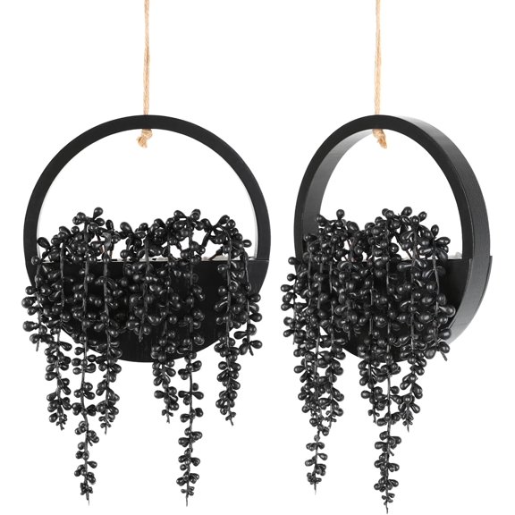 2pcs Artificial Succulents Hanging Plants 12.2'' Fake String of Pearls in Pot with 8.3'' Lanyard for Indoor Outdoor Wall Decor