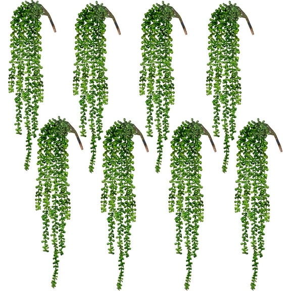 2pcs Artificial Succulents Hanging Plants Fake String of Pearls for Wall Home Garden Decor (24 Inches Each Length)