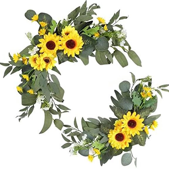 2pcs Artificial Wedding Arch Flowers for Wedding Sign, Floral Swag Dusty Decor for Reception Ceremony Backdrop Sweetheart Table (Sunflower)