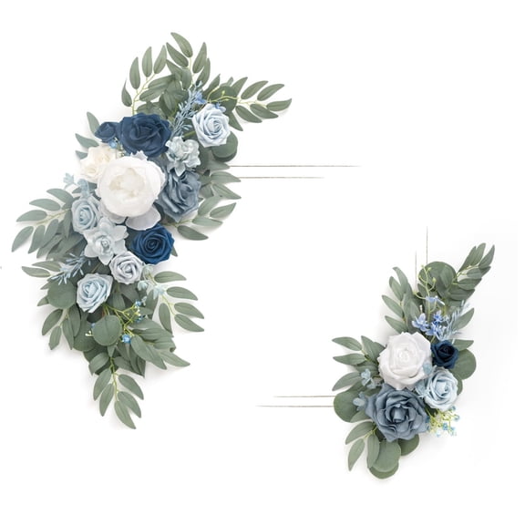 2pcs Artificial Welcome Sign Swag Wedding Arch Flowers Decorations Floral Eucalyptus Willow Garland Terracotta Orange Rose Ceremony Party Reception Easel Door Wall Home Entryway Outdoor