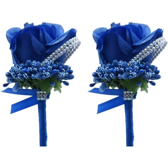 2pcs Artificial flower Men Boutonniere Handmade Silk rose Men Corsage for prom Wedding Party Wedding supplies decoration (royal blue)