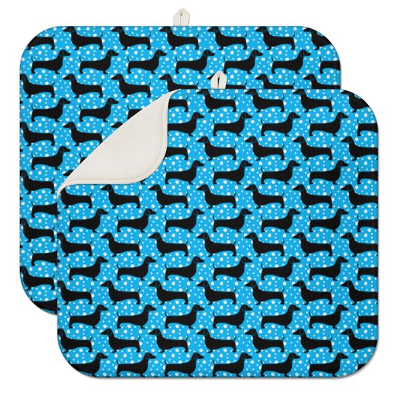 2pcs Artistic Dog Print Quick Dry Kitchen Mat Absorbent Foldable Protector