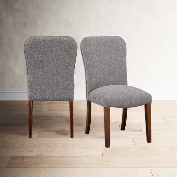 2pcs Ashen Grey Table Chairs - Non-marring Glides To Floor Dining Chair Pair Comfortable Seat With Sinuous Springs