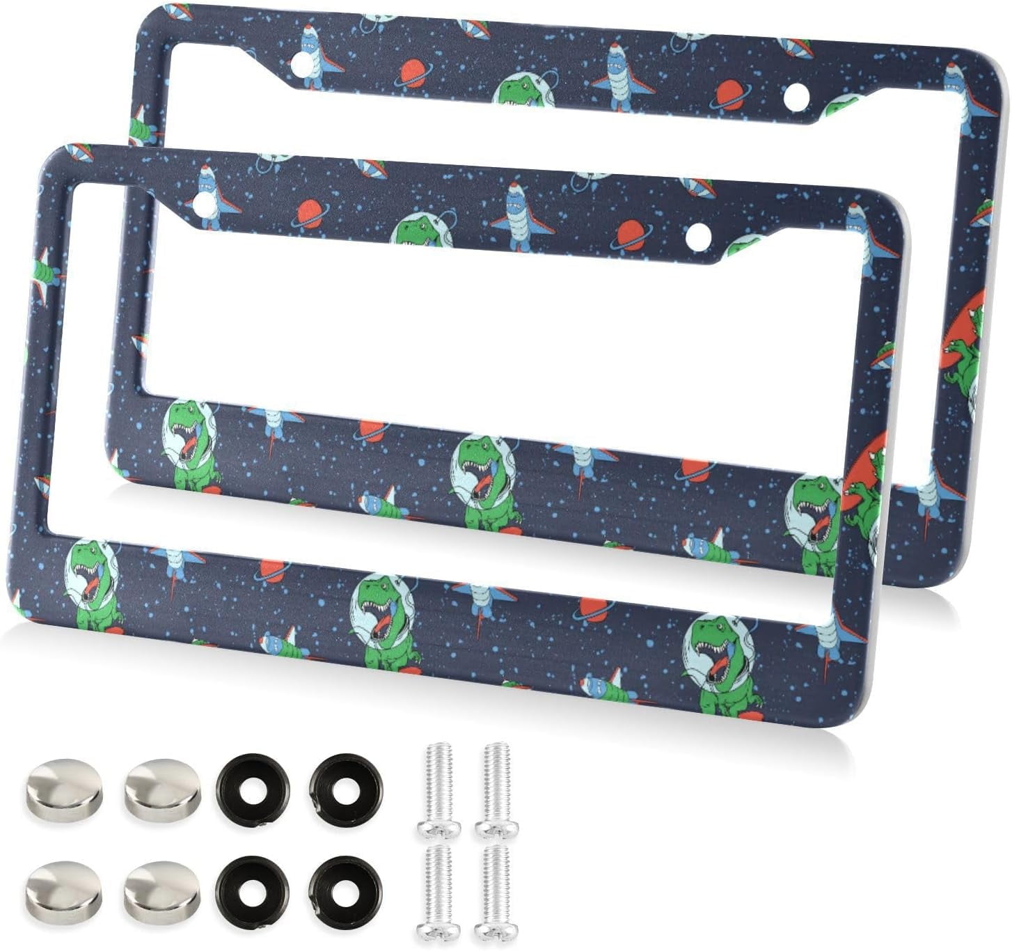 2-Pack Stainless Steel License Plate Frames - Rustproof Universal Cover With Screws & Caps (Silver)