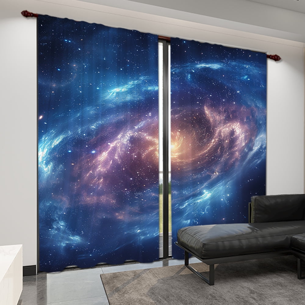 2pcs Astronaut Space Star Landscape Printed Curtain Panels Semi