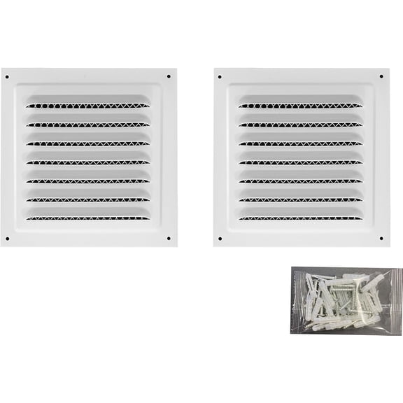 2pcs Attic Vent Soffit Vent Aluminum Wall Vent Metal Shed Vent Square Vent Louver Vent Grille with Built-in Insect Screen for Exterior Door House Attic Garage Ceiling (White 6" x 6"-2 Pack)