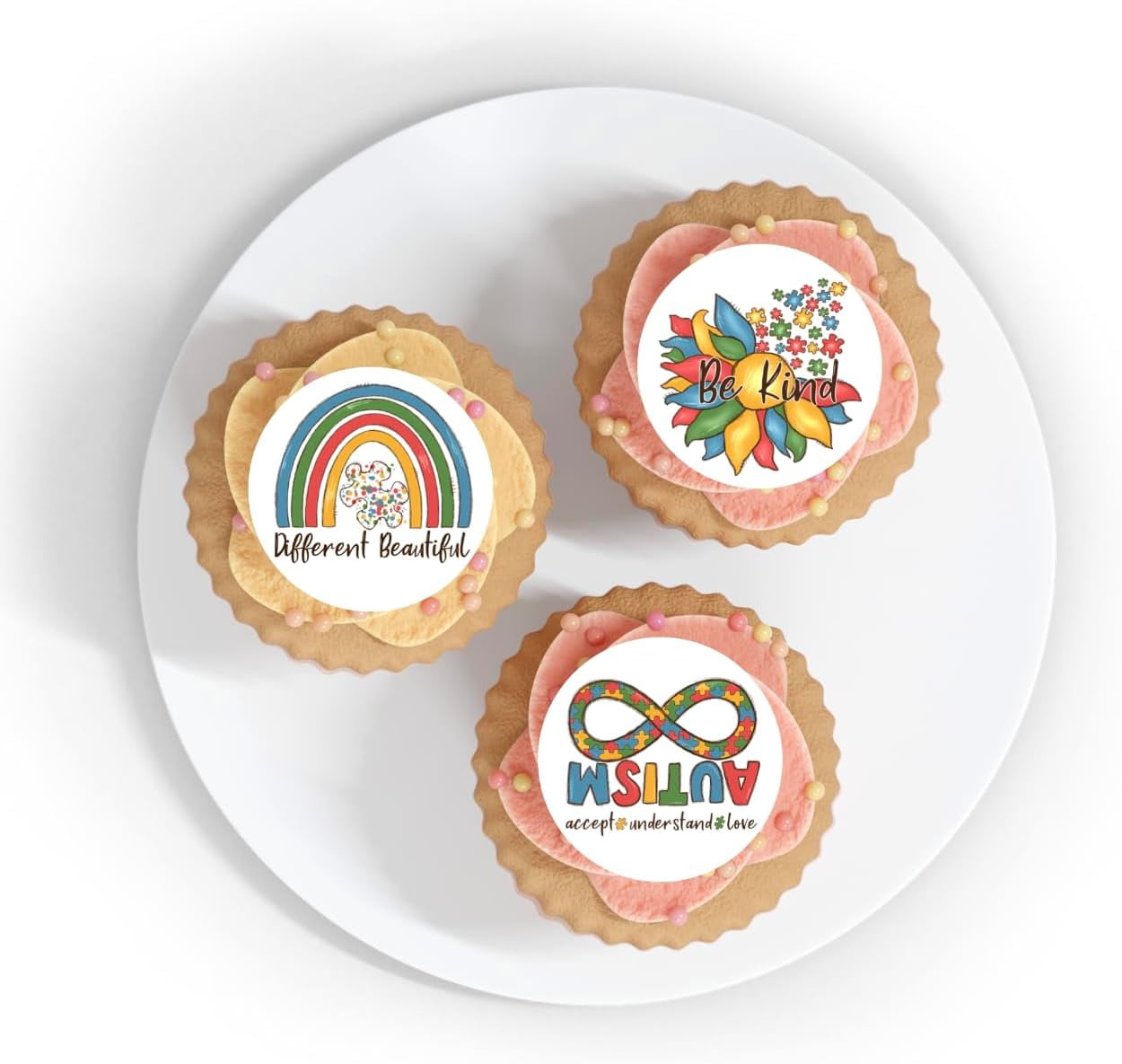 2pcs Autism Awareness Edible Cupcake Toppers Decoration, PreCut Edible