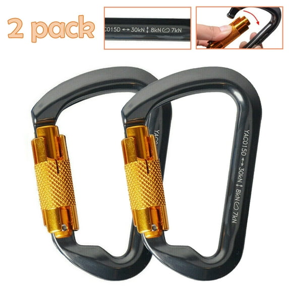 2pcs Auto Aluminum Screw Carabiner, 30KN Heavy Duty Large Locking Carabiner Clips D-Shaped Clip Hook Buckle for Rappelling Swing Rescue(Grey)