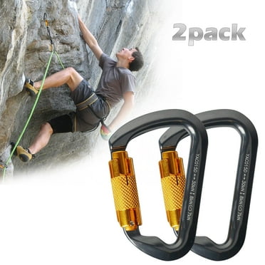 2pcs Auto Heavy Duty Locking Carabiner Clips, 30kN Aluminum D-Shaped Climbing Carabiner Clips for Rappelling Swing Rescue & Gym (Gray)
