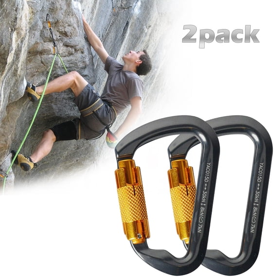 2pcs Auto Heavy Duty Locking Carabiner Clips, 30kN Aluminum D-Shaped Climbing Carabiner Clips for Rappelling Swing Rescue & Gym (Gray)