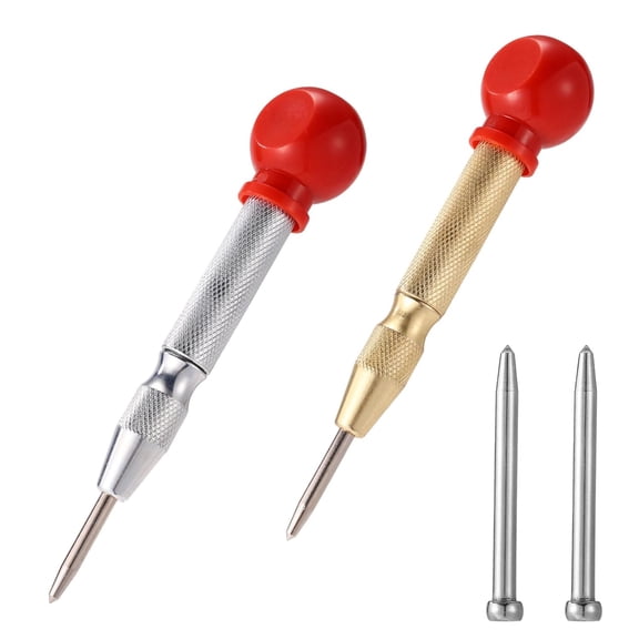 2pcs Automatic Center Punch with Sleeves, Spring Loaded Center Punching Tools with Replacement Punches for Wood Glass Steel Aluminum Plastics & Ceramic Tiles