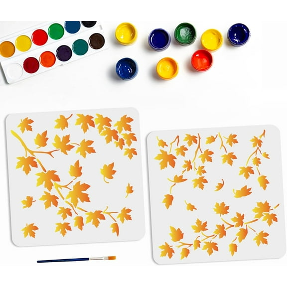 2pcs Autumn Maple Leaf Stencil 11.811.8inch Fall Leaf Stencils for Painting Reusable Red Leaf Fallen Leaves Templates with Paint Brush for DIY Crafts Canvas Fabric Home Decor Plastic