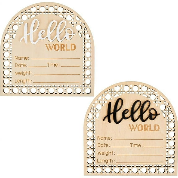 2pcs Baby Announcement Sign 5.5 Inch Arch Hello World Welcome Newborn Sign Wooden Birth Announcement Baby Photo Props Name Plaques for Boys Photo Prop Shower Nursery Hospital Colorful