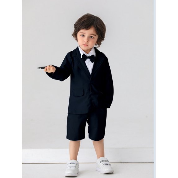 2pcs Baby Boy Suit Set With Bow Tie Suit And Shorts Suitable For Birthday Party, Performance, Wedding, Full Monthly Celebration, One Year Old