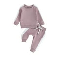 thumbnail image 1 of 2pcs Baby Girl Clothes Toddler Fall Winter Outfits Color Block Crewneck Sweatshirt Pants Clothing Set, 1 of 9