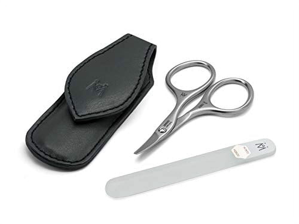2pcs Baby Nail Grooming Set German FINOX Surgical Stainless Steel: Toddler Safe Round Tip Scissors and Crystal Glass Nail File Family Travel in Leather Case by GERmanikure Solingen