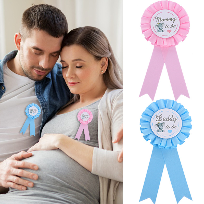 2pcs Baby Shower Badges Mommy and Daddy Badge Decorations Gender Reveal
