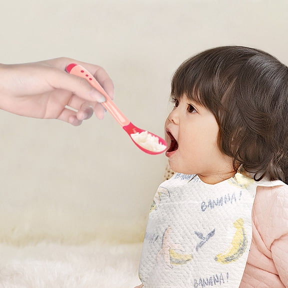 2pcs Baby Temperature Sensing Tableware Set Utensil Toddler Dinnerware Cutlery Cartoon Food Feeding Spoon Fork， 14x2.6cm， Red