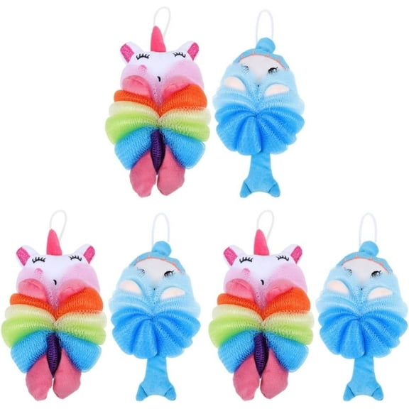 2pcs Back Exfoliator Kids Body Cartoon Scrubbers Mesh Children Balls Toddlers Loofah for Sponge Skin Gel Shower Bath Baths Scrubber Pouf Loofahs Bathing Tools Washing Unicorn Scrubbers (Color