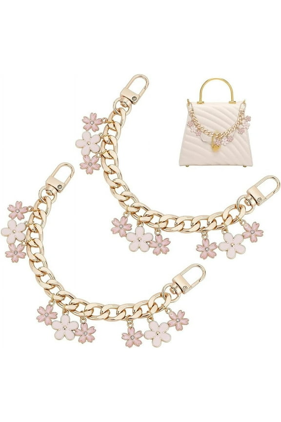 2pcs Bag Charm Chain 7.9" Purse Chain Strap Golden Purse Charms Short Bag Chain Enamel Flower Charm Purse Handle Extender Decorative Bag Chains DIY