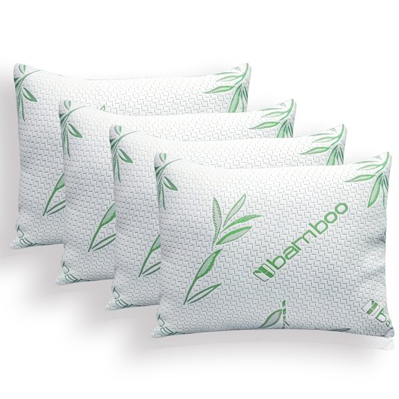 2pcs Bamboo Fiber Pillows Cooling Pillows for Sleeping - Back, Stomach, Side Sleeper, Soft & Breathable with Washable Cover