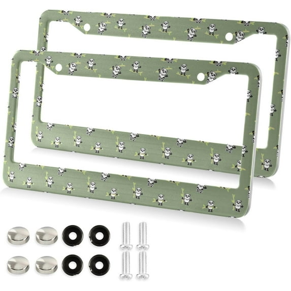 2pcs Bamboo Panda Pattern License Plate Frame for Car Accessories Rustproof License Plate Cover with Screws for US Vehicles 12x6 Inch(762) Home Decor