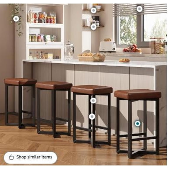 2pcs Bar Stool, Simple Comfortable Backless Bar Stool, Upholstered PU Leather Seat with Metal Frame and Footrest for Home Bar, Restaurant