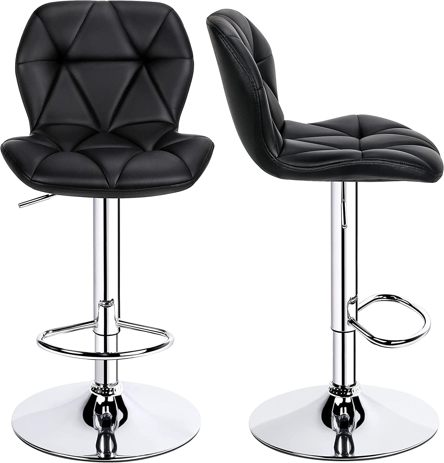 2pcs Bar Stools Adjustable PU Leather 360° Swivel Bar Chairs with