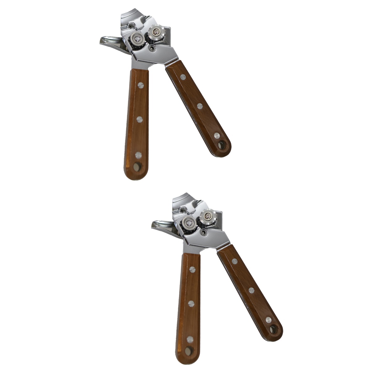 2-Pack Stainless Steel Can Opener with Wooden Handle, Bar Supplies Kitchen Tool (Redwood Finish)