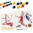 thumbnail image 1 of 2pcs Basketball Sports Stencil 11.8×11.8/11.7×8.3inch Large Basketball Player Stencils for Painting with Paint Brush Reusable Dunk Dribbling Basket Stencils for Wood Canvas Wall Furniture, 1 of 9