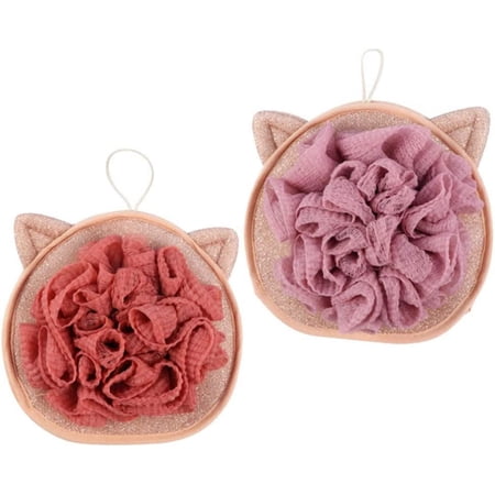 2pcs Bath Shower Loofah Sponge Mesh Pouf Shower Ball Shower Scrubber for Body Exfoliating Bath Brush Double -Sided Cat Ear Scrubber Rubbing Towel for Men Women Kids