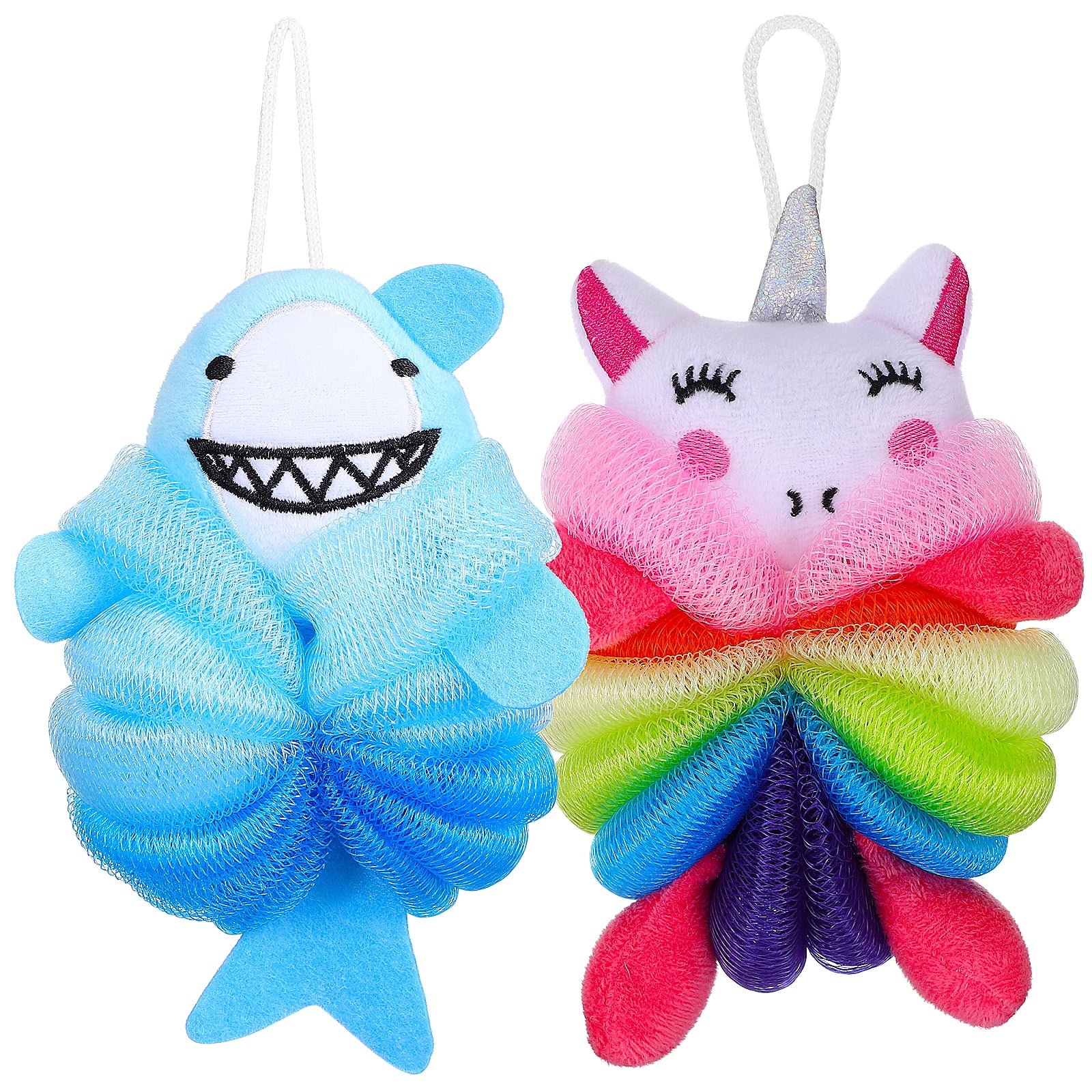 2pcs Bath Shower Loofahs Body Wash Sponge Cartoon Shark Unicorn Exfoliating Shower Sponges for