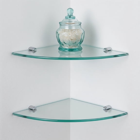 2-Pack Glass Corner Shelves Wall Mounted Triangle Storage Racks for Bathroom, or Vanity Organizer